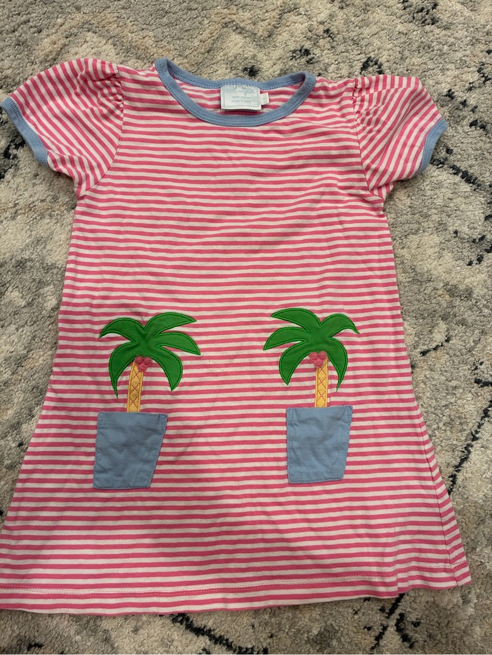 Little English Girls Pink & White Stripe Palm Pocket Dress
